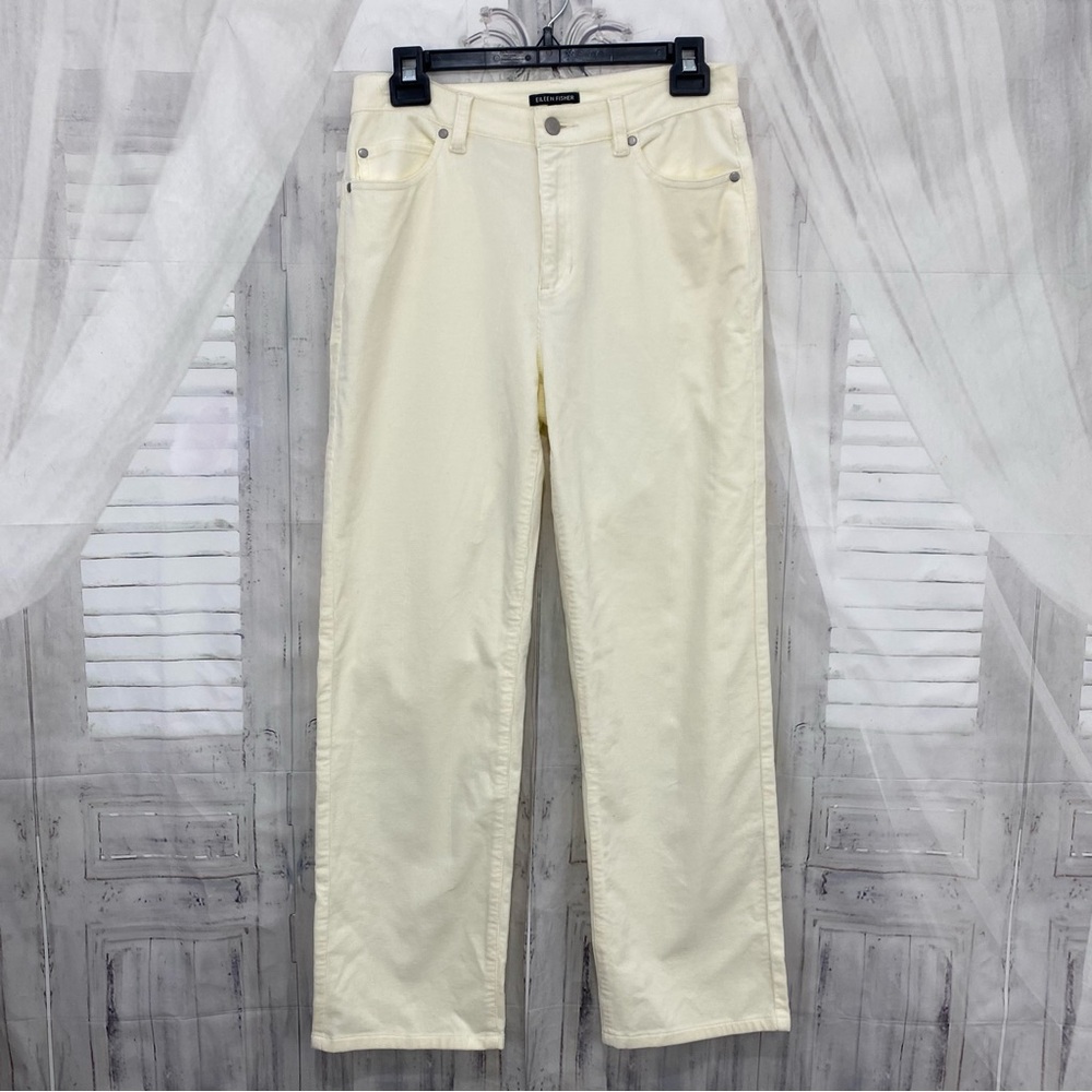 Eileen Fisher Sz 4 Cream Off White Pants Straight Ankle Jeans Corduroy Organic